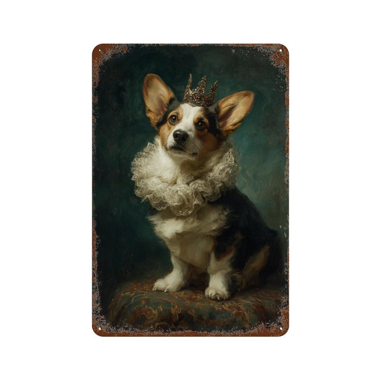 Royal Corgi Portrait-2 11.8"x7.9" Vintage Rust Metal Sign, Classic Wall Plaque for Pub, Kitchen And Man Cave Decor