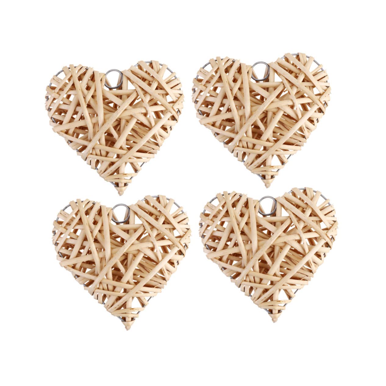 VOSAREA 4PCS Heart Rattan Balls Woven Rattan Wicker Ball Hanging Pendants Valentines Day Hanging Decorations -Size 15CM