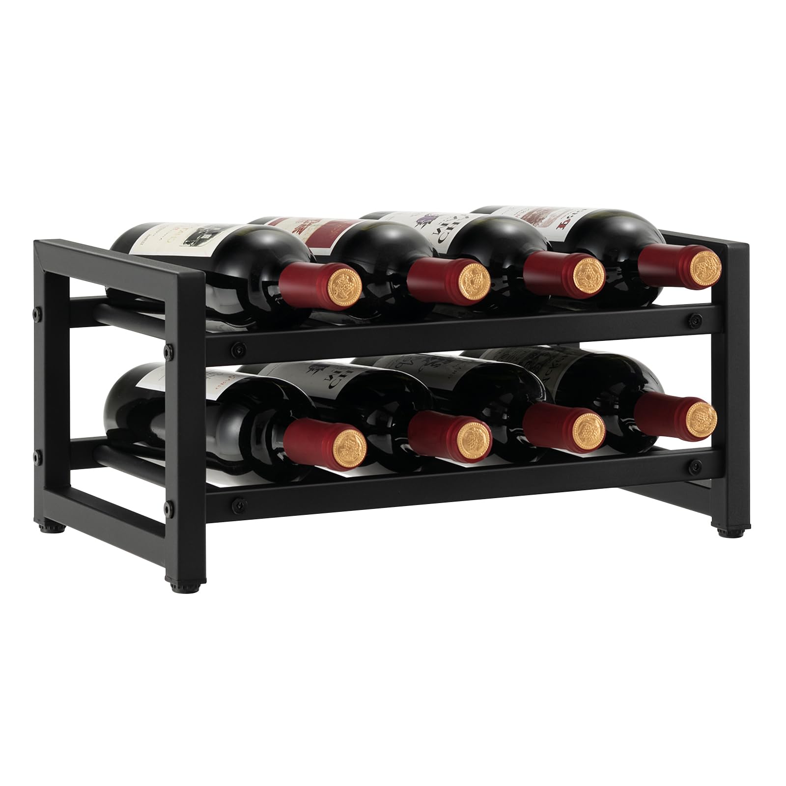 KOMFOTTEU Wijnrek met 4 niveaus, wijnrek voor 13 flessen en 4 rijen bekerhouders, staande houten flessenkast, wijnstandaard voor keuken, bar, buffet, 102 x 40 x 87 cm