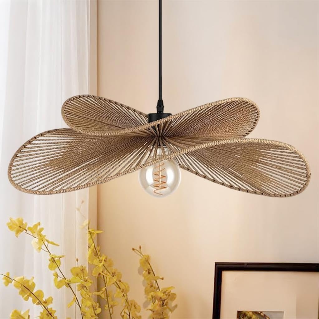 Gran Lámpara Colgante De Ratán Tejida A Mano Forma Ondulada Diseño De Doble Capa Estilo Boho Wabi Sabi Costero Altura Regulable De Material Natural Para Salón Comedor Dormitorio Cocina