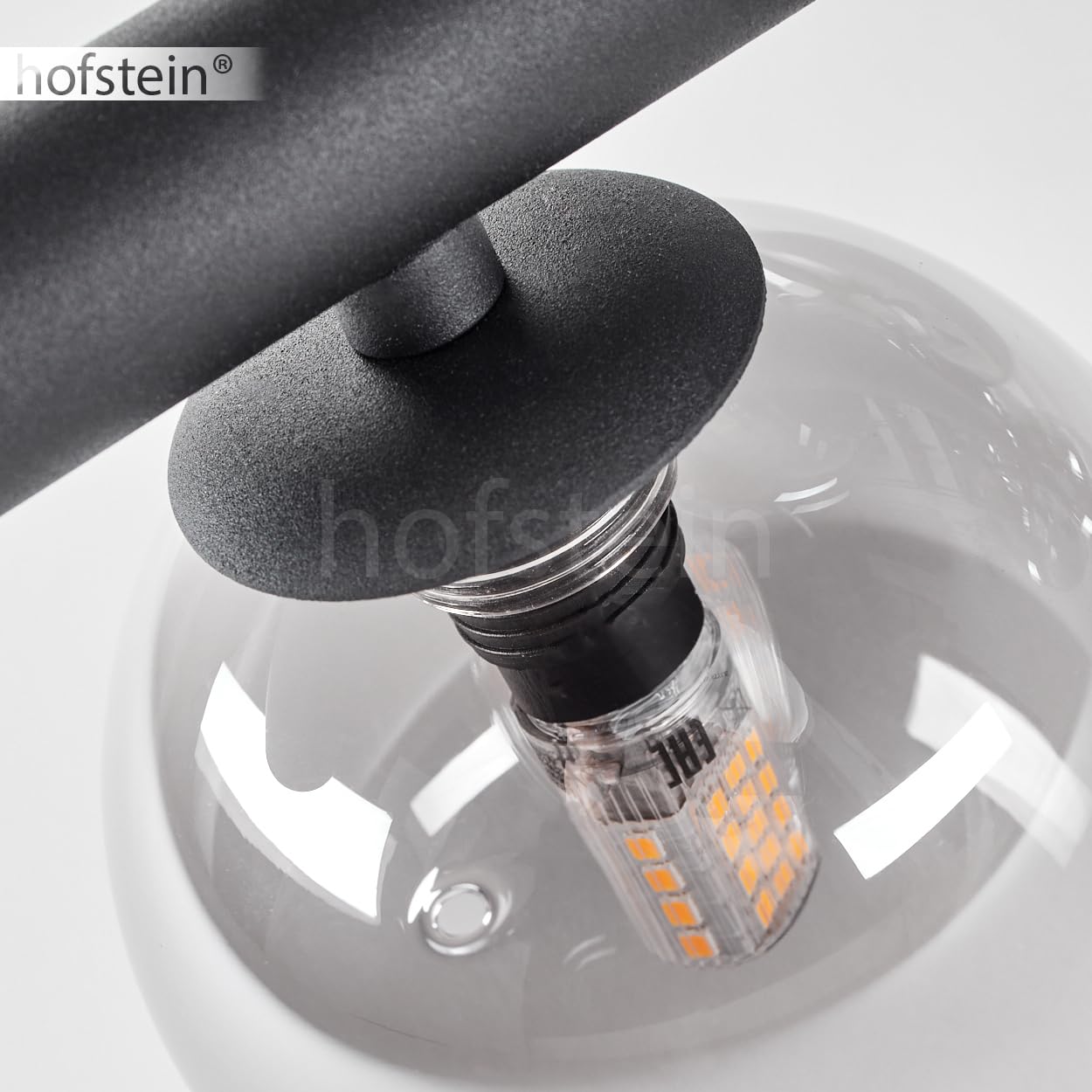HOFSTEIN Plafoniera Chehalis, lampada da soffitto in metallo/vetro nero/fumé, illuminazione dal design moderno retrò/vintage con paralume in vetro (Ø 10 cm, 12 cm, 15 cm), 10 x G9, senza lampadine