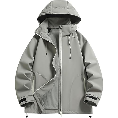 Men's Waterproof Hooded Jacket Lightweight Rain Coat Outdoor Hiking Windbreaker Zip Up Casual Outerwear