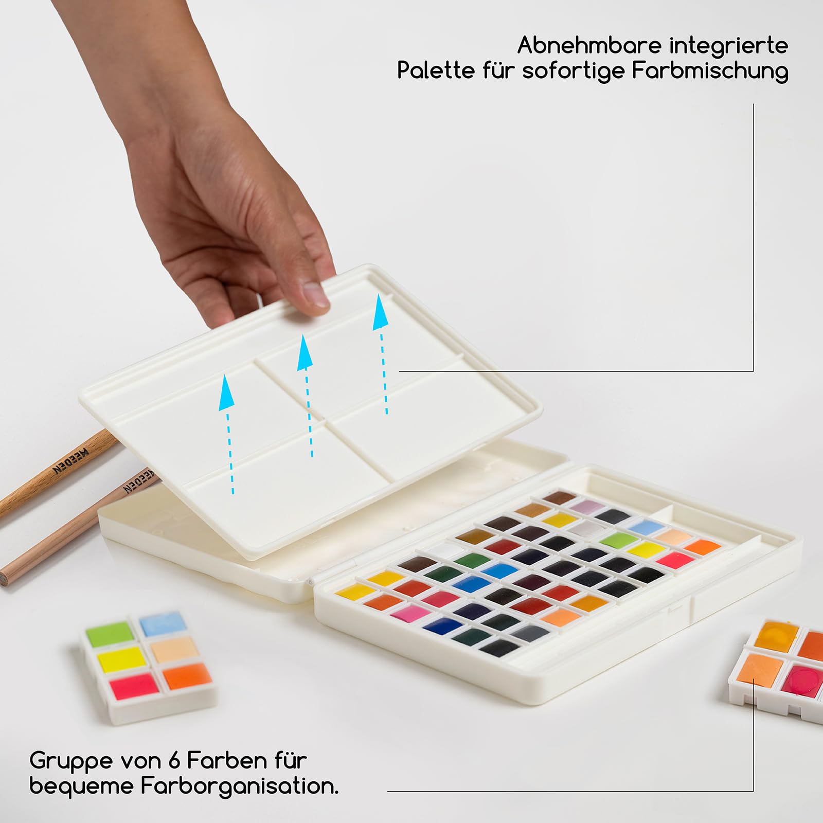 MEEDEN Aquarellfarben Set 48 Farben, Wasserfarben Set mit Abnehmbaren Blöcken, Palette und Aquarellzubehör, Watercolorset Künstlerbedarf für Einsteiger und Profis