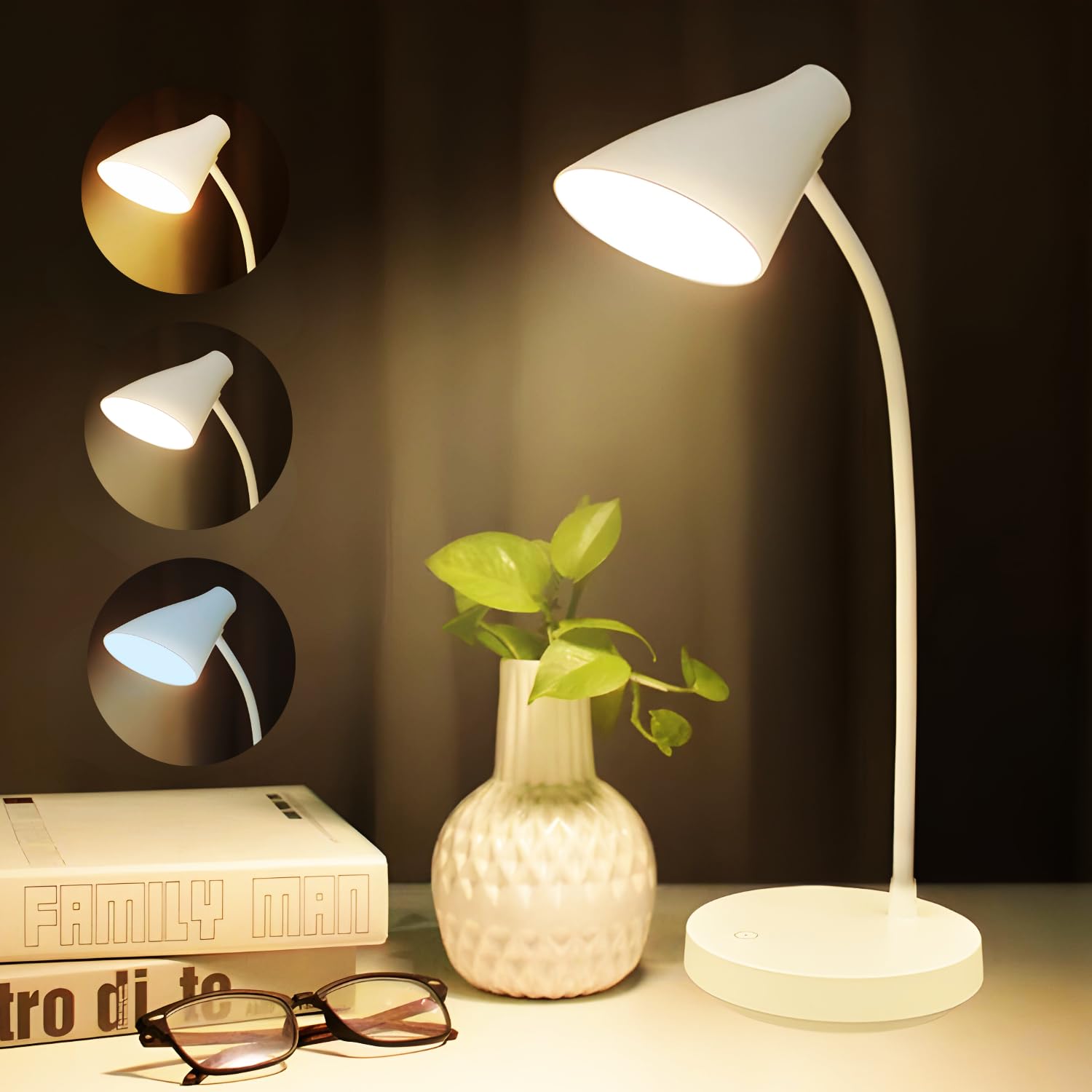 One94Store Rechargeable LED Touch Control Desk Lamp With 3 Brightness Levels, 360° Adjustable Arm, Phone Holder & Night Light - Perfect For Home, Office, Dorms & Kids Rooms (White) (B0D62KK2BT) Amazon Price History, Amazon Price Tracker