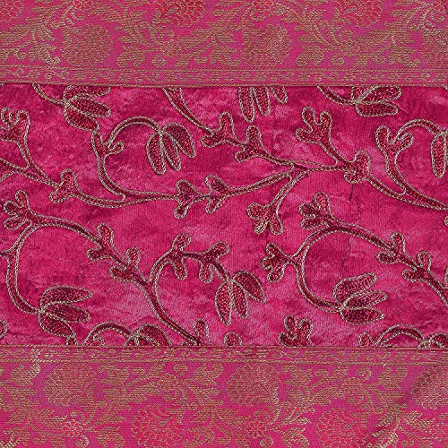 Image of Ari Zari Embroidery Table Runner for Dining Table 6 Seater 72IN Indian Satin Traditional Long Runner Up with Tassels Tablecloth for Room & Home Runner (Pink)