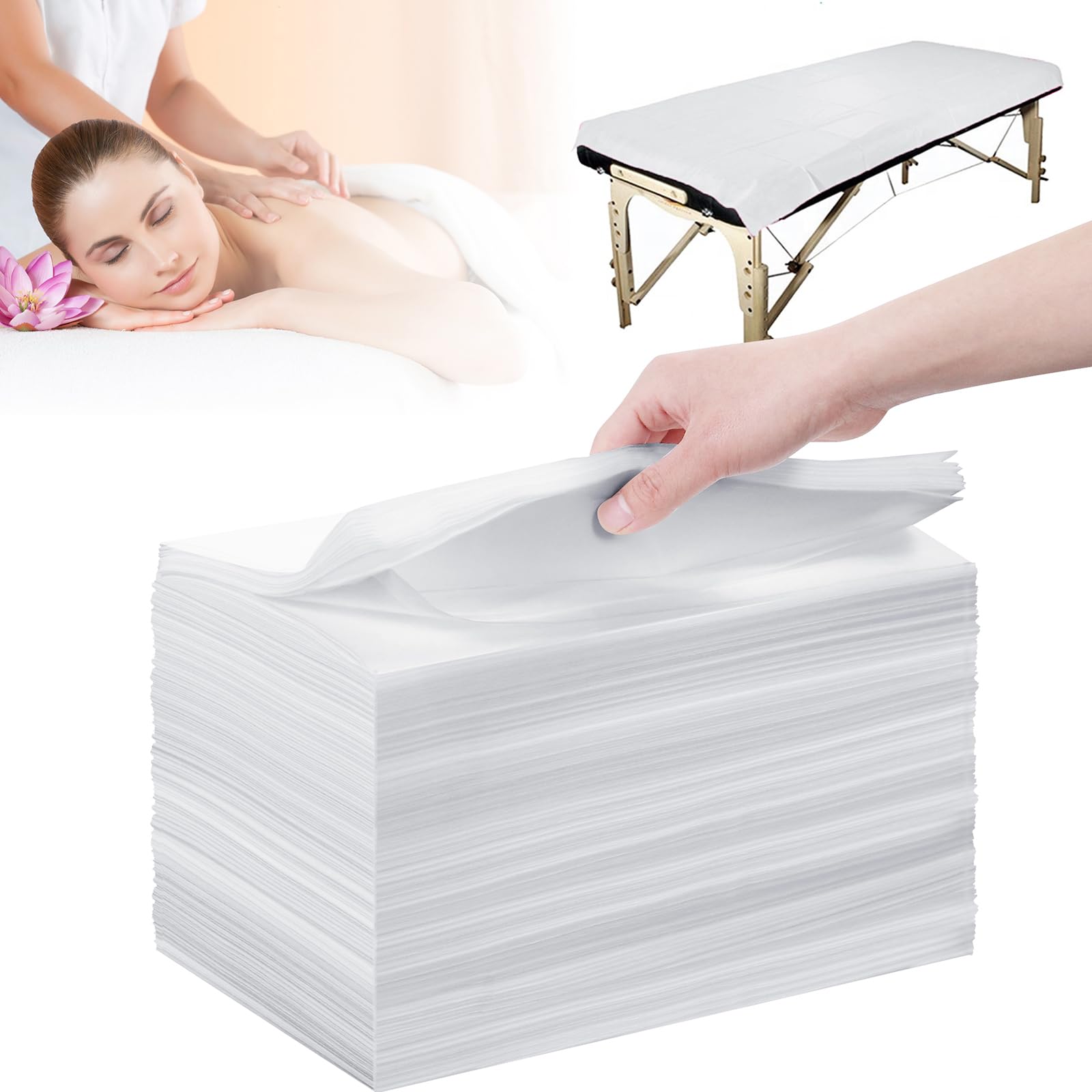 200 sábanas desechables blancas de 31 x 71 pulgadas, sábanas de mesa de masaje, tela no tejida, cubierta de cama de spa, transpirable para masajes, tatuajes de belleza