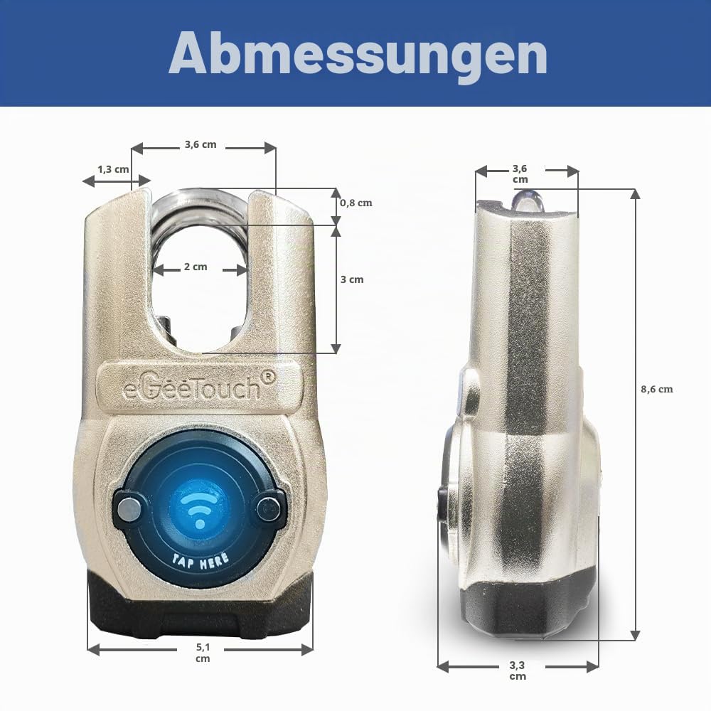 Smartes Vorhängeschloss für den Außenbereich der 5. Generation – Einzelnes Anti-Schnitt-Design, schlüsselloses Bluetooth- und NFC-Schloss, robuste wetterfeste Sicherheit für Tore, Schuppen