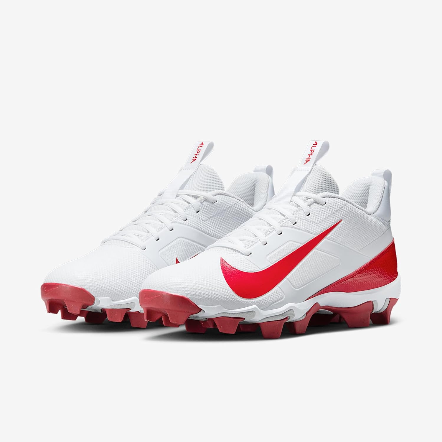 Nike Alpha Menace 4 Shark Football Cleats (FN0028-102, White/University Red/Photon Dust/University Red) Size 7.5