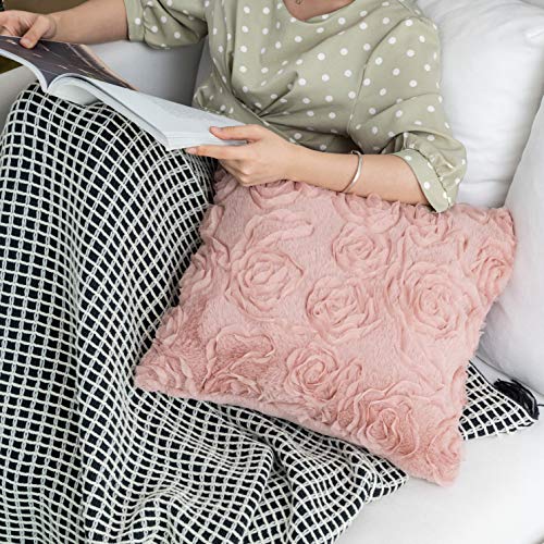 Foindtower Decorative Soft Fur Throw Pillow Covers Fluffy Romantic Chiffon Embroidered Cushion Cover, Solid 3D Rose Pillowcases For Party Couch Bed Nursery Room 20X20 Inch Set Of 2 Dusty Pink #TOP4