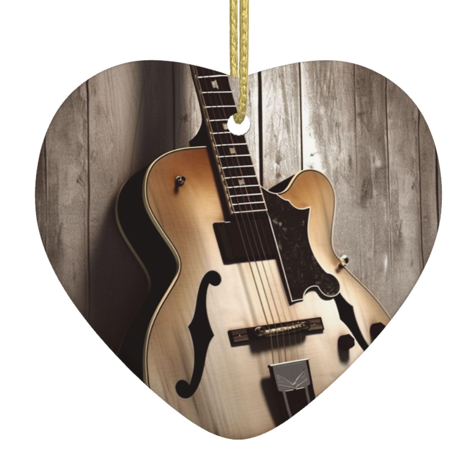 Ceramic Christmas Tree Hanging Ornaments with Gold Ropes Christmas Tree Decorations Heart Ceramic Guitar Pictures Pendant Keepsake Decorations for Holiday Xmas Gift Ideas