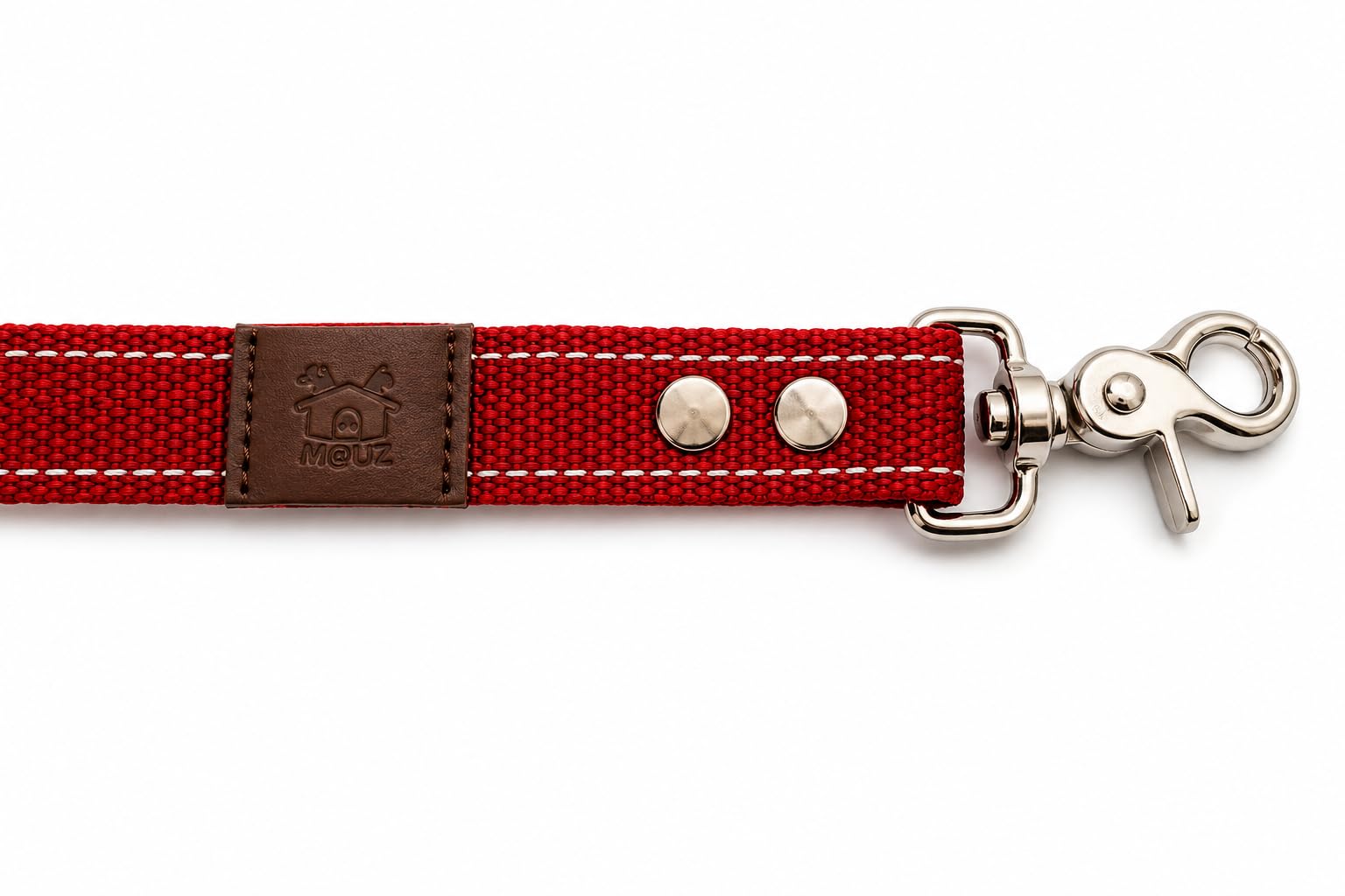 MOUZ Correa Perro adiestramiento de Nailon Doble, de 1.20metros, Alta Resistencia, Correa con Mango Acolchado, mosquetón de Seguridad 360º y Clip para Accesorios. Hecho en España. (Rojo)