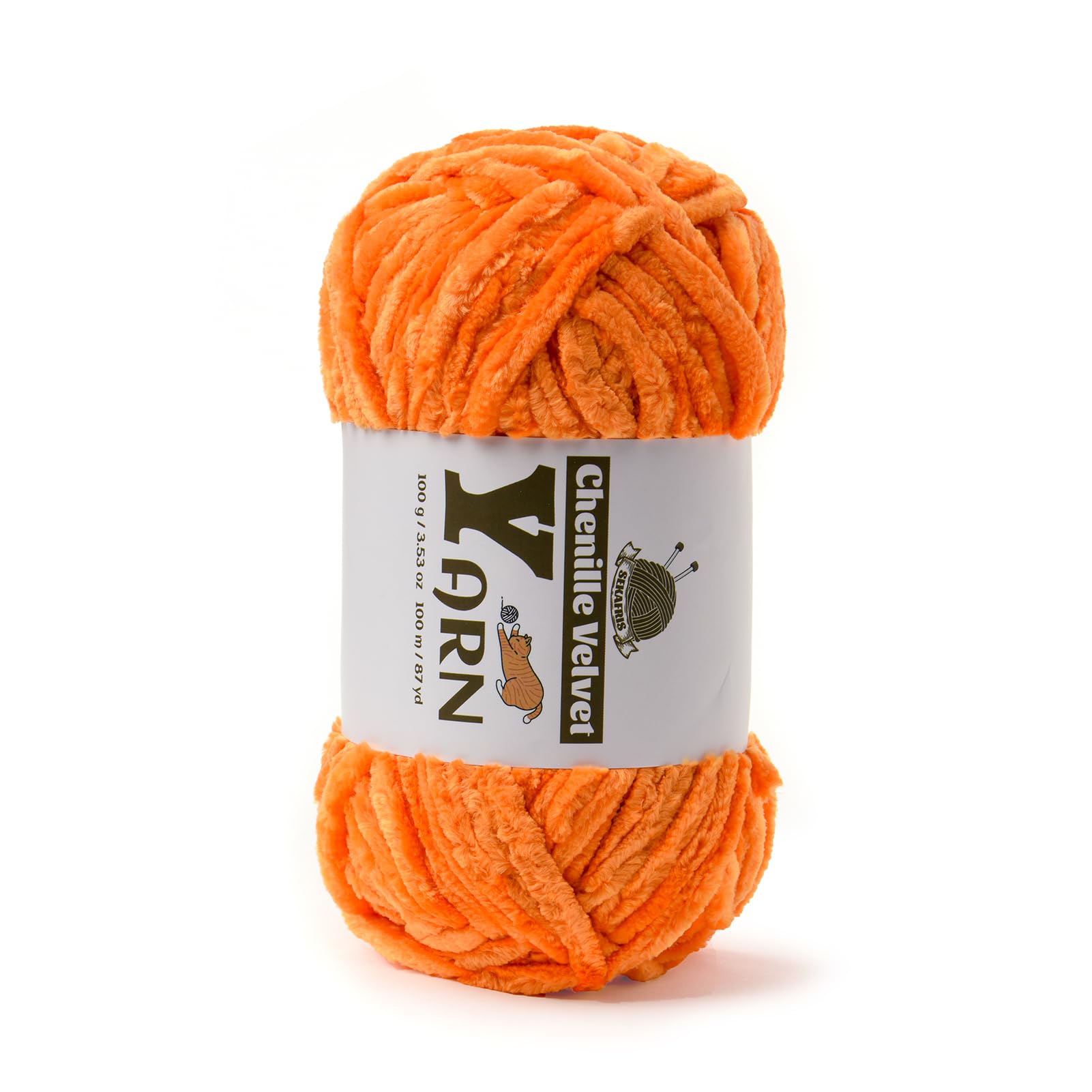 Plush Chenille Chunky Velvet - Fluffy Yarn Crochet for Blanket Knitting and Crocheting - Soft Baby Yarn for Amigurumi - 100g (87yds) (Orange)