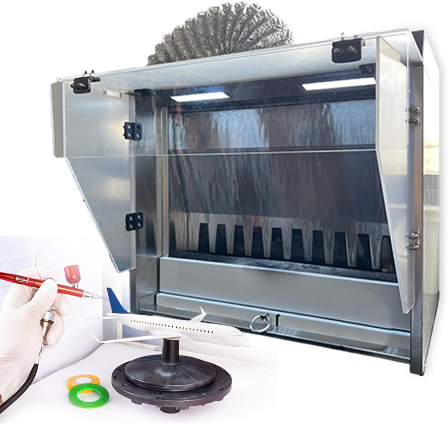 Set professionale per aerografo con cabina spray per vernice a tenda d'acqua, controllo touch intelligente e doppio sistema di filtraggio per arte e artigianato fai da te