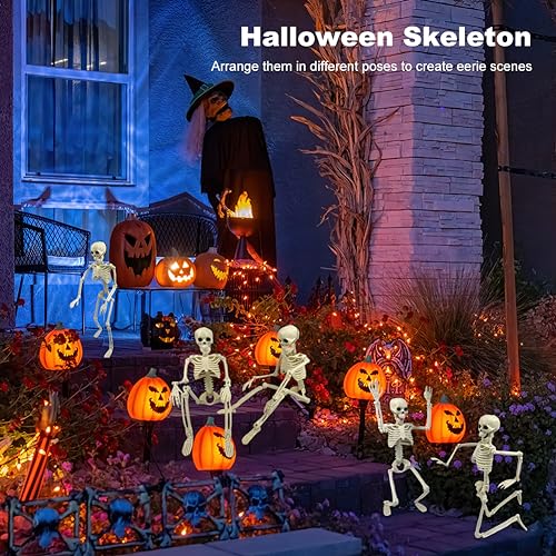 Fiorky Halloween Wiszący szkielet całego ciała z ruchomymi przeami 16/24 cali Dekoracja szkieletu całego ciała Upiorny motyw festiwalowy Cmentarz Wystrój nawiedzonego domu (40 cm 4 szt.)