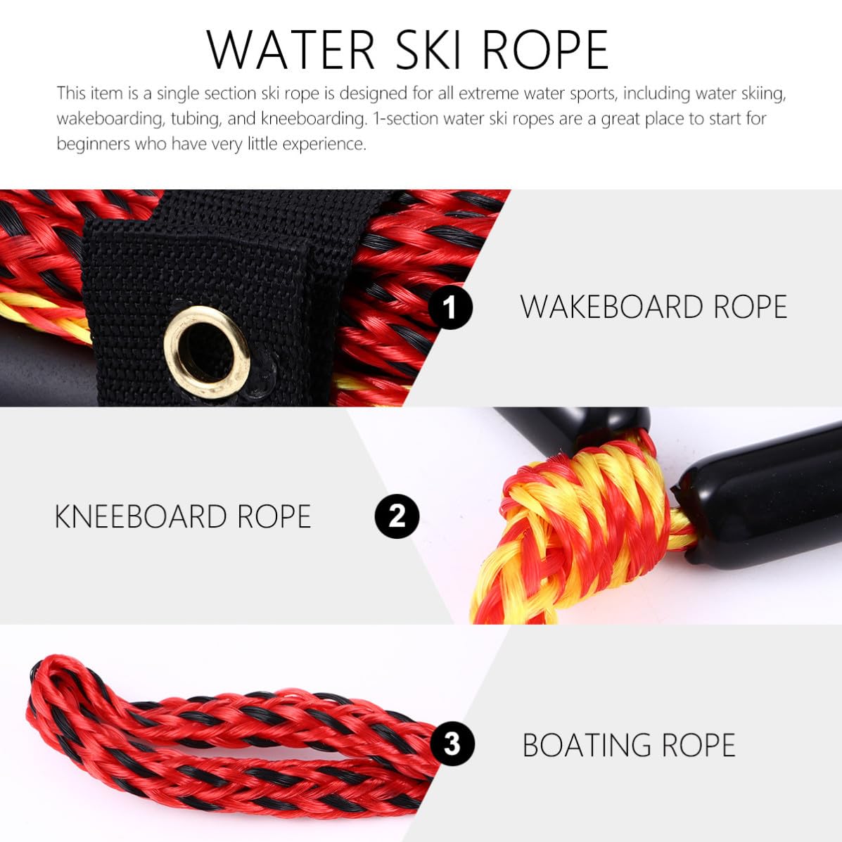 Cuerda 1 Sección de Nylon Negro para Esquí Acuático Ligera y Resistente Rayos UV Color Aleatorio para Wakeboarding y Esquí Acuático en Embarcaciones