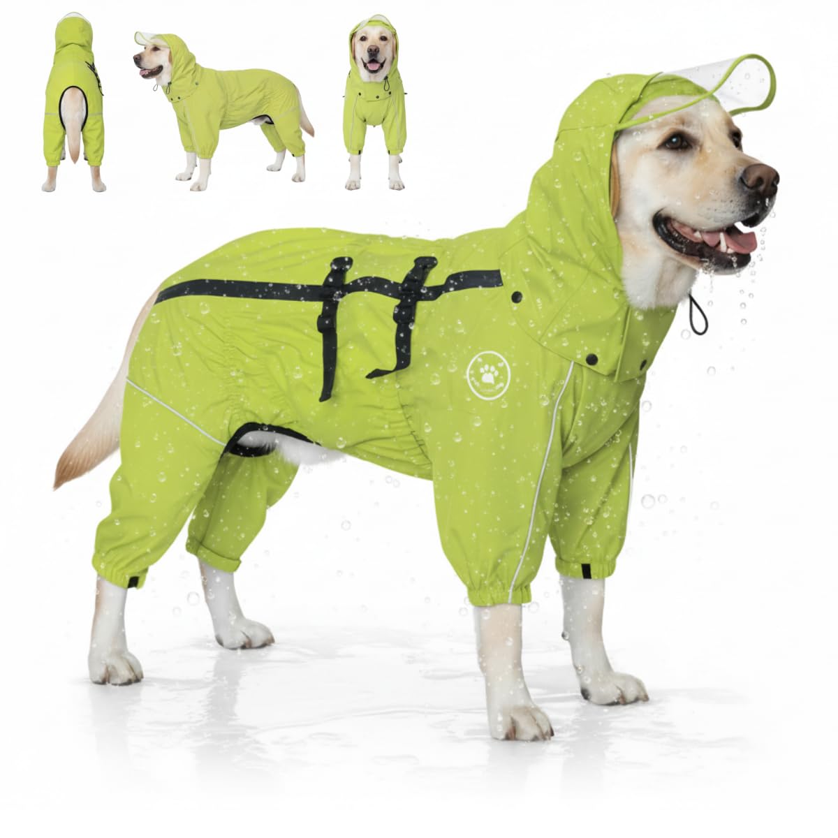 Wasserdichter Hunderegenmantel Leichter hundepullover mit integrierten beinabschlüssen und Abnehmbarer Kapuze, wasserdichter Regenmantel für mittel große Hunde Windjacke (Gelb, 5XL+)