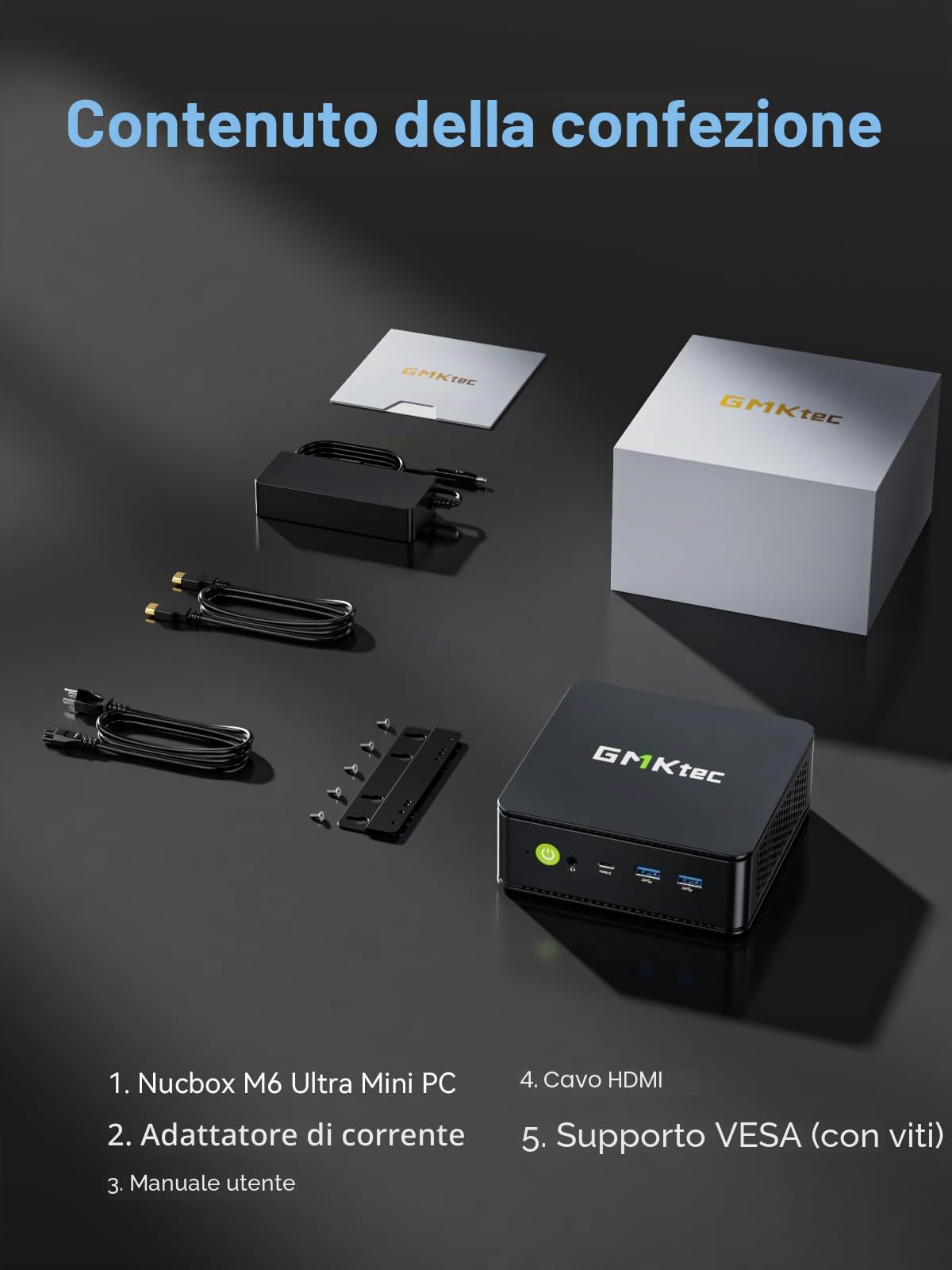 GMKtec M6 Ultra Gaming Barebone Mini PC Ryzen 5 7640HS (aggiornato a 6600H/6800U), SENZA RAM, SENZA SSD, Dual-NIC-LAN 2,5 GbE Mini computer, triplo display 4K, WiFi 6, USB4, BT 5.2, DP, HDMI 2.0