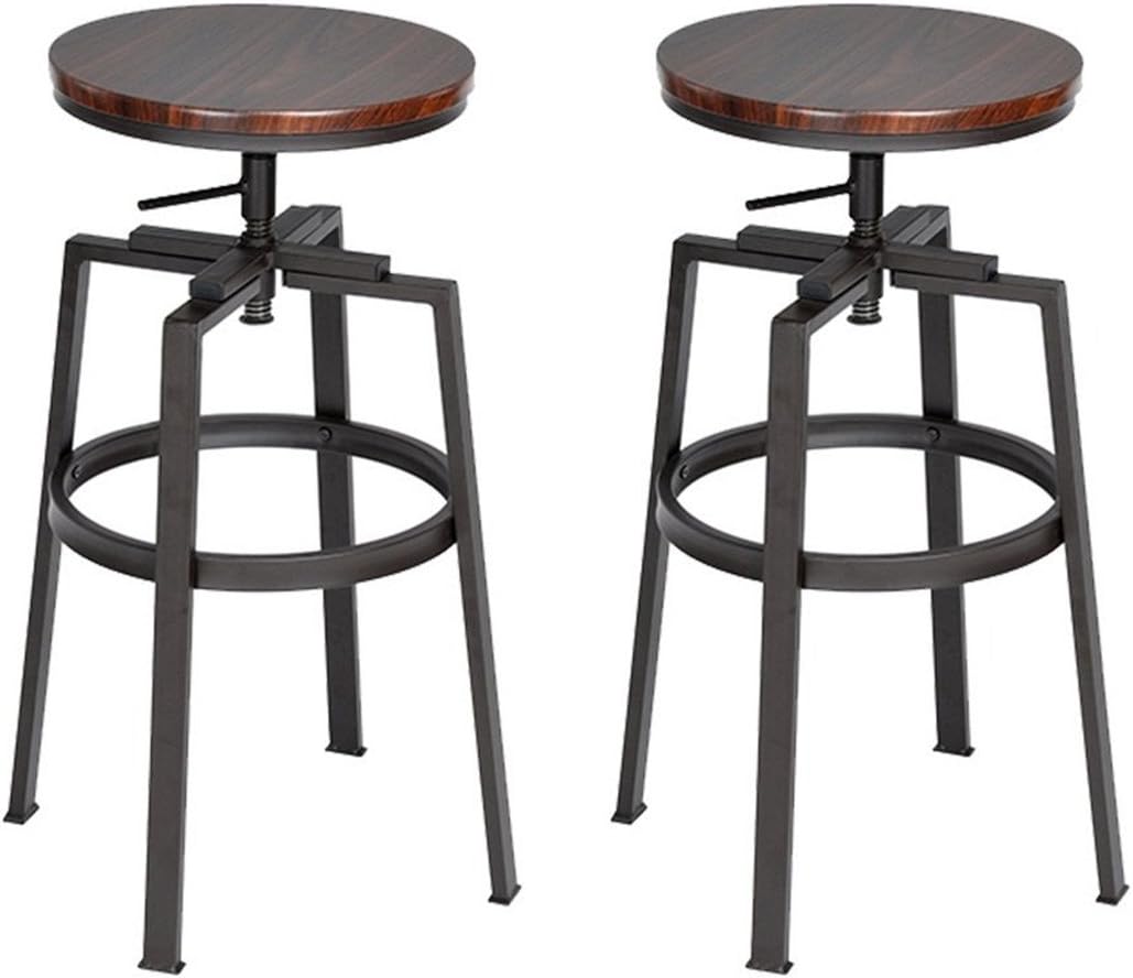 Fanilife Barstools Set of 2 Bar Chairs Round Pinewood Top Height Adjustable Bar Stool Swivel Urban Vintage Metal Barstools Cast Chic Bar Counter Seat
