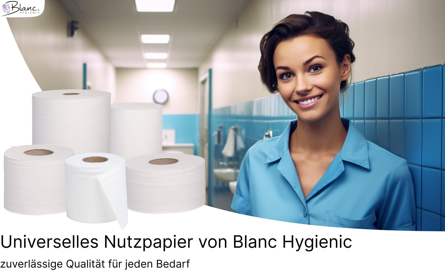 Jumbo Toilettenpapier 300 m, 6 Rollen | Jumbo-Toilettenpapier aus 100 % Zellstoff, 6 Rollen à 300 m, 2-lagig und hoch ergiebig