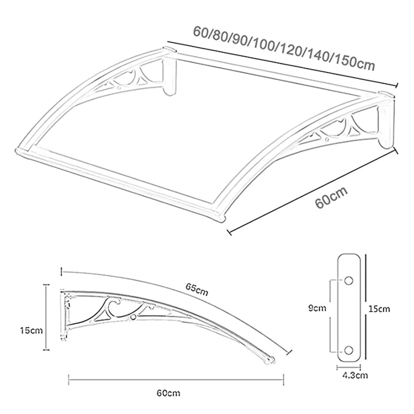 Toldo transparente para puerta, refugio de protección UV para ventanas, fácil de instalar, toldo de jardín (tamaño: 60 x 120 cm)