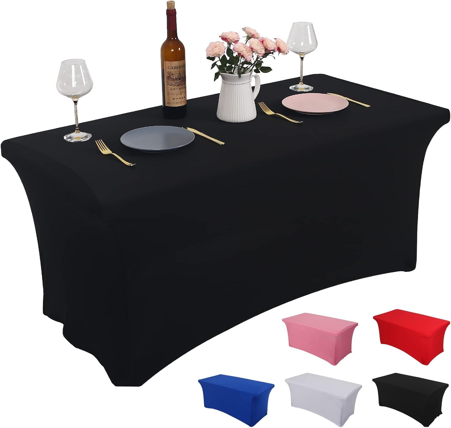 Rainberg 2 Pack Spandex Table Cover, Black Tablecloth 6FT, Washable and Wrinkle Resistant Stretch Rectangular Patio Table Cover for Event, Wedding, Banquet & Parties. (183Lx76Wx76H) cm