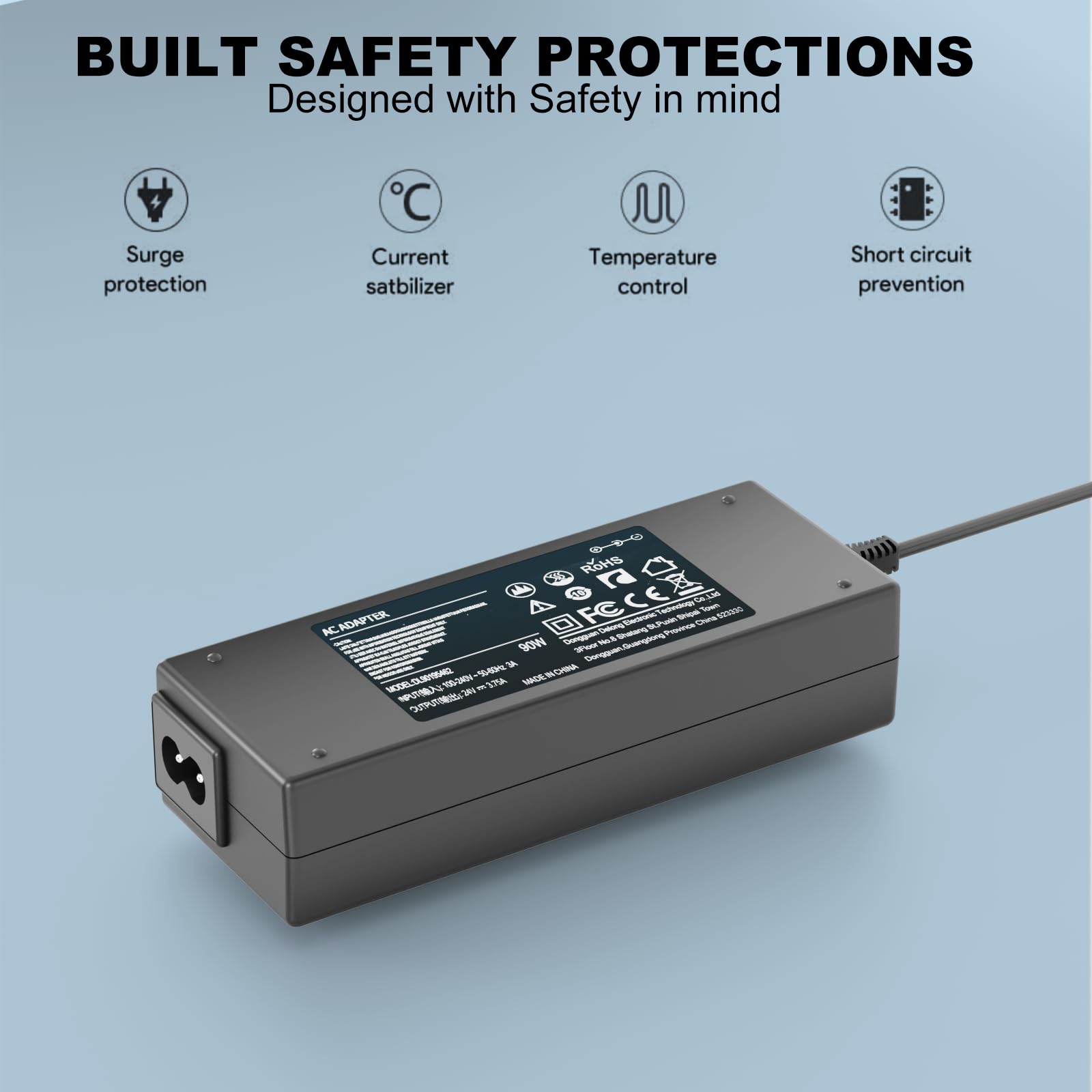 Chargeur 90W pour Jackery Explorer 160 240 300 500 550 E300 E500 E550 | Portable Power Station Générateur solaire 167Wh 240Wh 293Wh 518Wh Câble d'alimentation de batterie