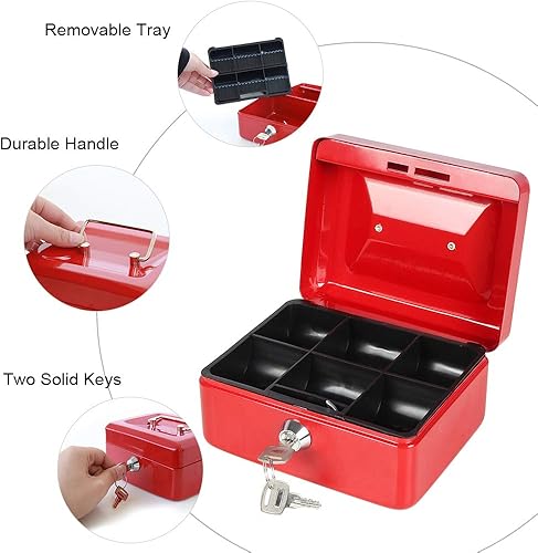 Miniatura 4 de Caja de dinero grande con bandeja de dinero, con cerradura de llave, mediana, 7 45 x 6 45 x 3 35 pulgadas, color negro