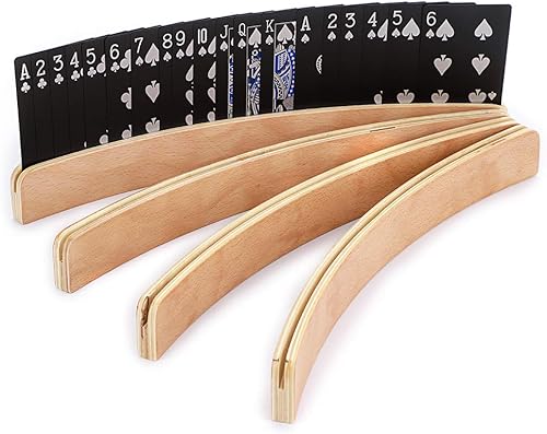 OwnMy Juego de 4 tarjeteros de madera para jugar a las cartas, organizador de tarjetas de madera curvada de 13 pulgadas, accesorios para juegos de