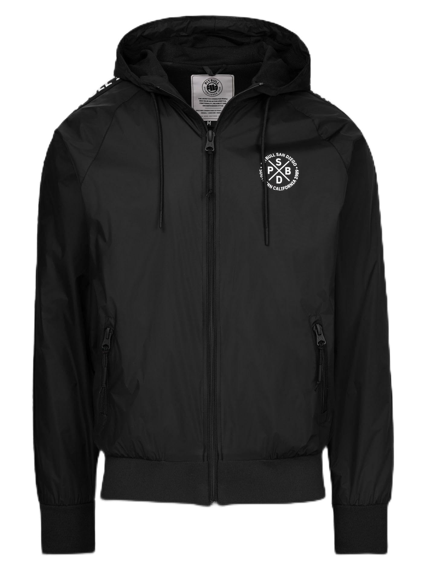 PITBULL - Kurtka softshell męska ATHLETIC TAPE, Kurtka przejściowa Wiatroszczelna, wodoodporna outdoorowa z kapturem, z zamkiem błyskawicznym, casualowa
