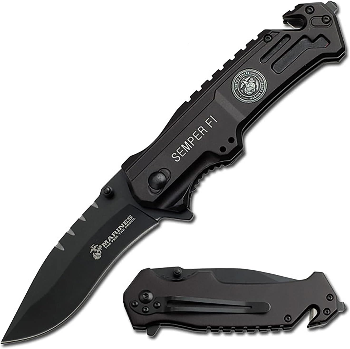 USMC Rescue Assisted Opening Black, 4.75-Inch Closed Length
