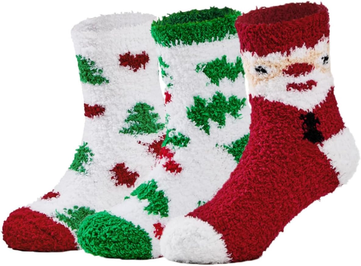 3 Pairs Kids Fuzzy Socks Girls Grip Slipper Socks Fluffy Warm Sock Non-Slip Toddler Boy Winter Sock