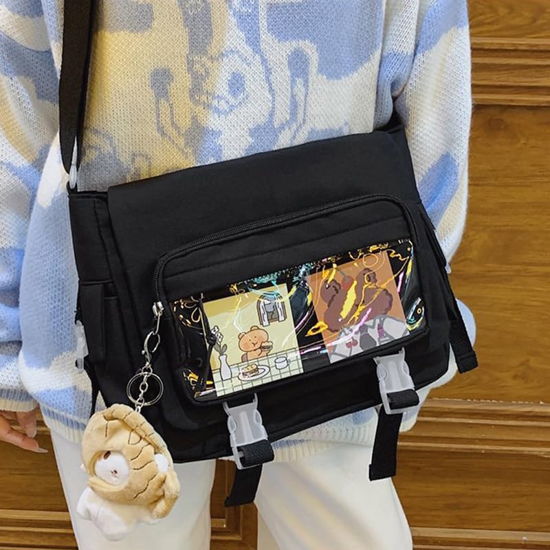 Kawaii Crossbody Ita Bag for Women-Japanese Messenger Bags Y2K Shoulder Bag- With Pin & Plush Bear3