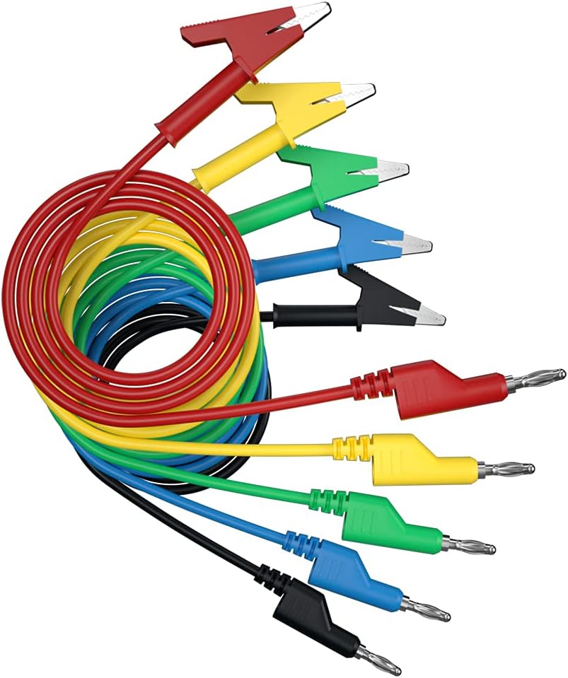 5 x 4mm Stackable Multi-Meter Test Lead for Alligator Clips, 3.3ft/1m Flexible Cable Line for Electrical Testing, 70054-1
