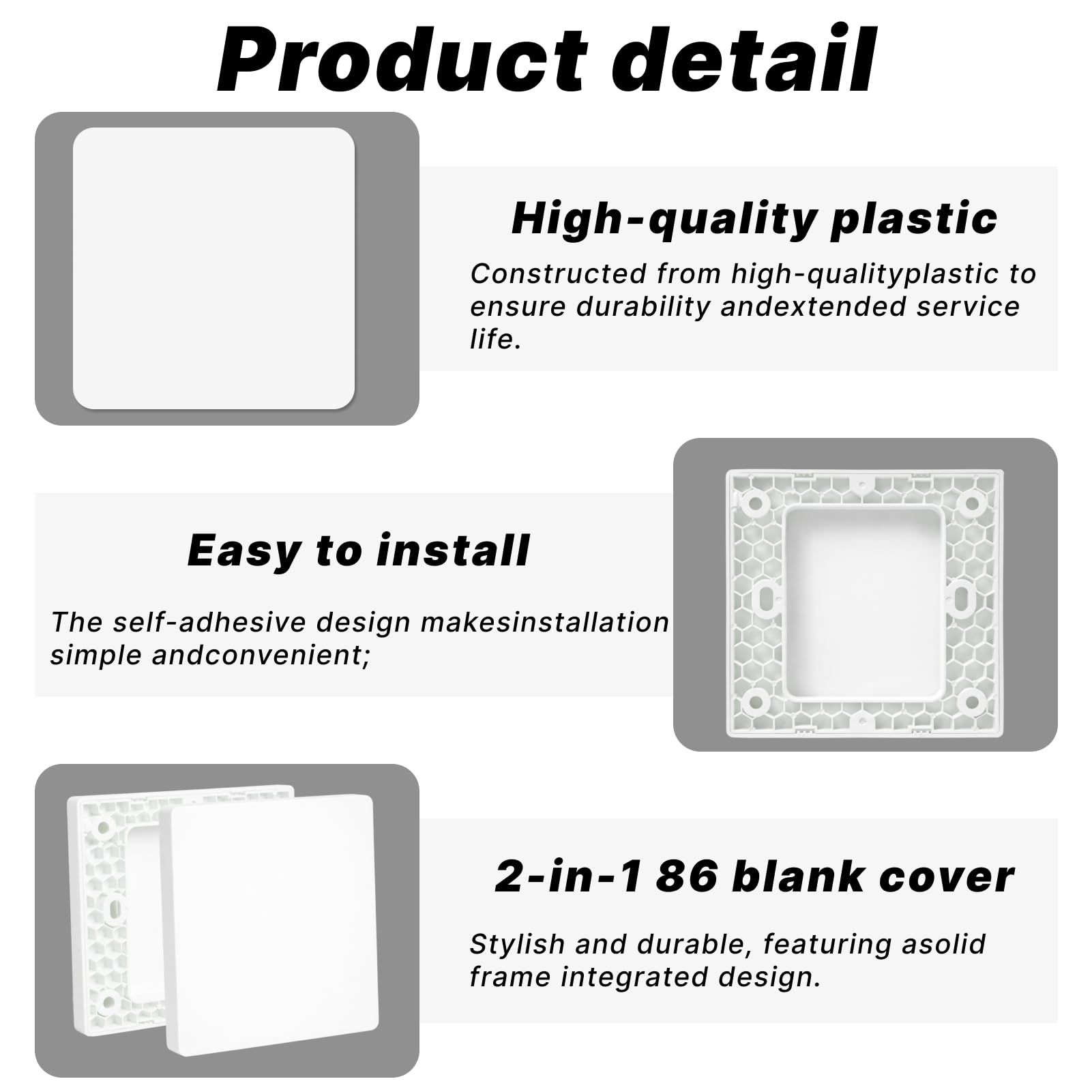 4 Piezas Tapa Ciega Enchufe Pared 8,6 x 8,6 cm, Placas Ciegas Universales Blancas para Caja de Alimentación, Pared Cubierta de Interruptor para Enchufes y Conexiones no Utilizadas