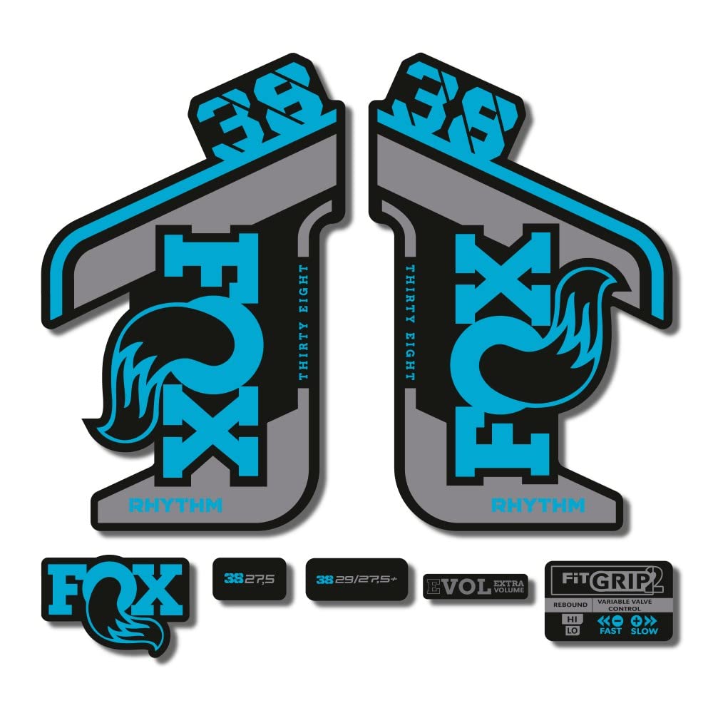 Autocollants Fox 38 Rhythm 2021 vélo bleu clair graphisme 1 cm