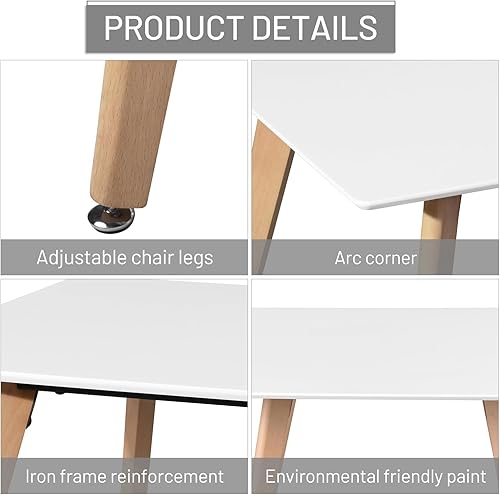 Miniatura 4 de FurnitureR Mesa rectangular de 43.3 pulgadas para 4-6 personas, moderna y funcional, con patas de madera maciza estables para el hogar, oficina,