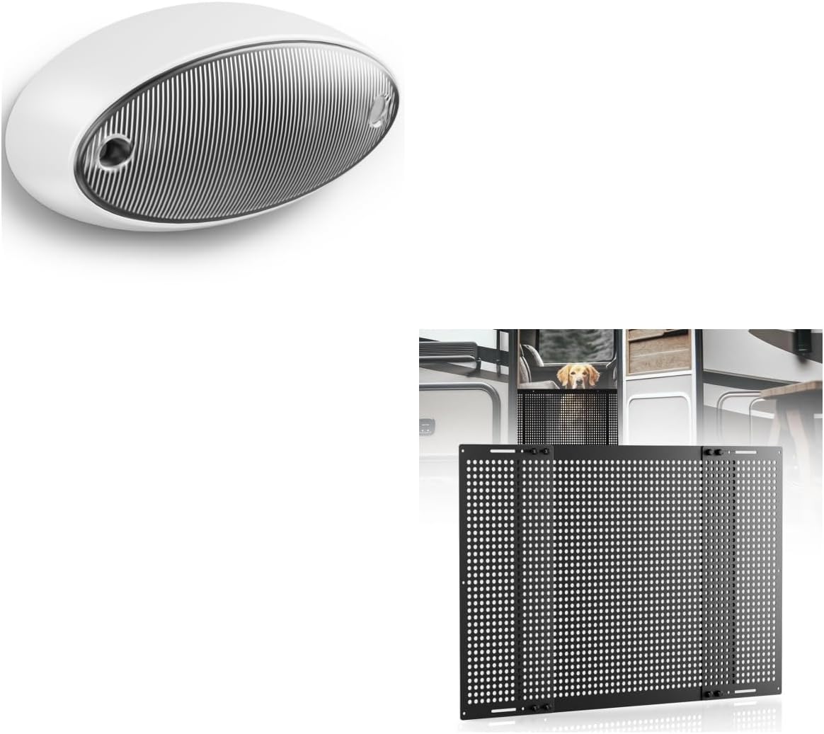 Aluminum LED RV Porch Light Exterior Oval+RV Entry Screen Door Grille