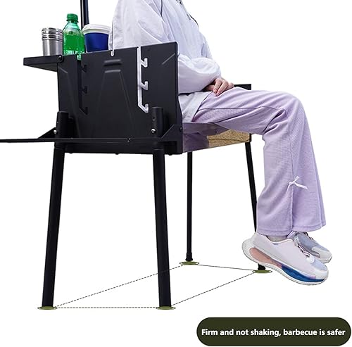 Miniatura 5 de Parrilla de carbón plegable de alta resistencia con mesa auxiliar, parrilla grande de barbacoa al aire libre con asa, accesorios para barbacoa, kit
