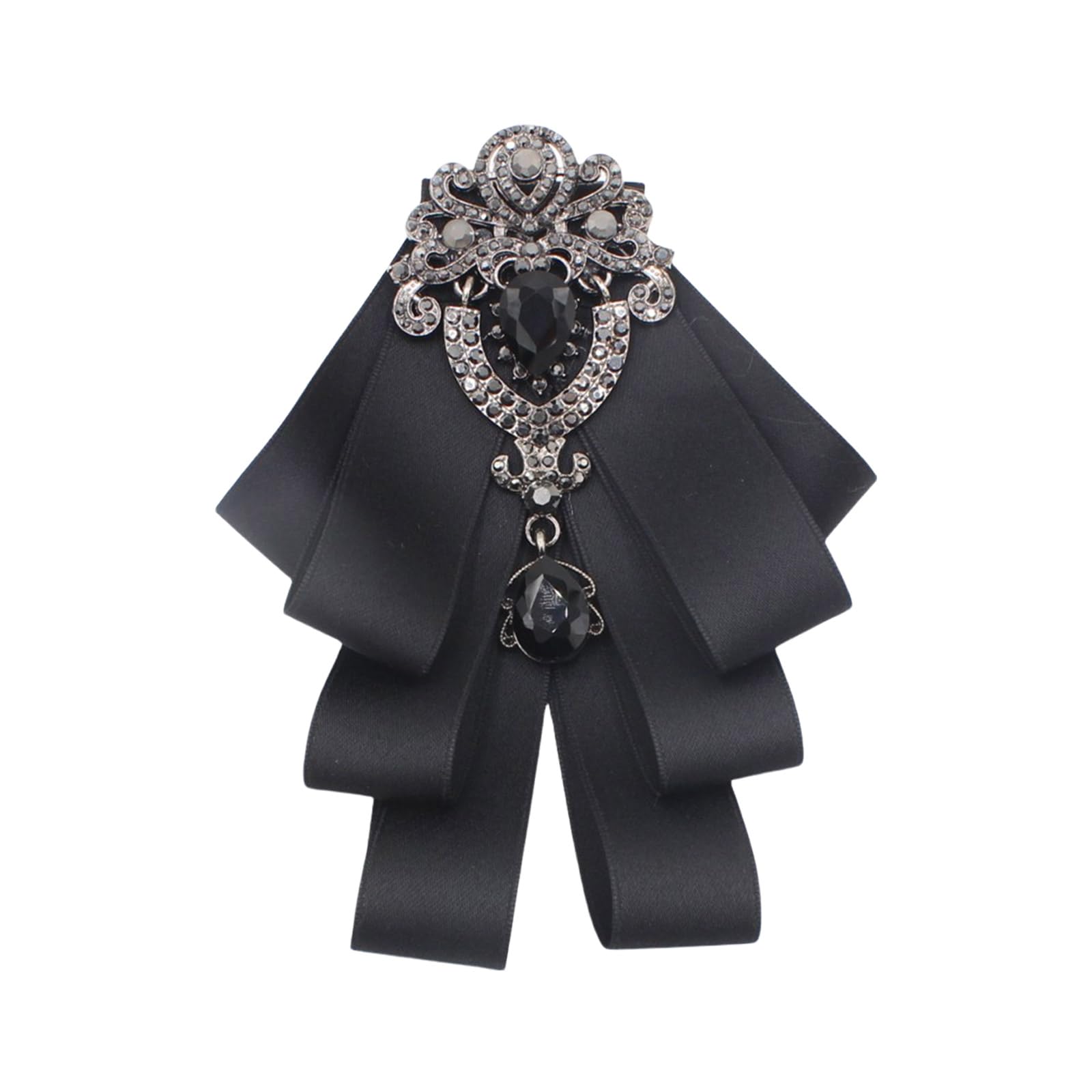 Alloneslife Unisex Black Bow Tie,Bowknot Brooch Cravats,Men Women Silk Ribbon Bowtie Jabot Collar Crystal Rhinestones Necktie Wedding Bowtie Brooch Pin Vintage Pre Tied Necktie(Black)