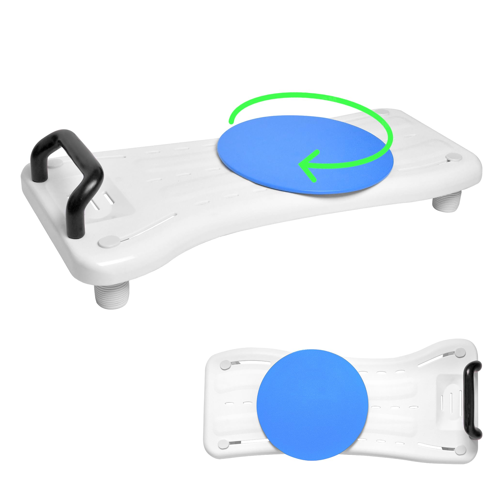 SUBTLETY Planche de bain 76 x 34 cm avec plaque tournante pour baignoire de 41 à 63 cm - Réglable avec planche d'assise en polypropylène et poignée de sécurité noire - Charge maximale : 150 kg - Pour