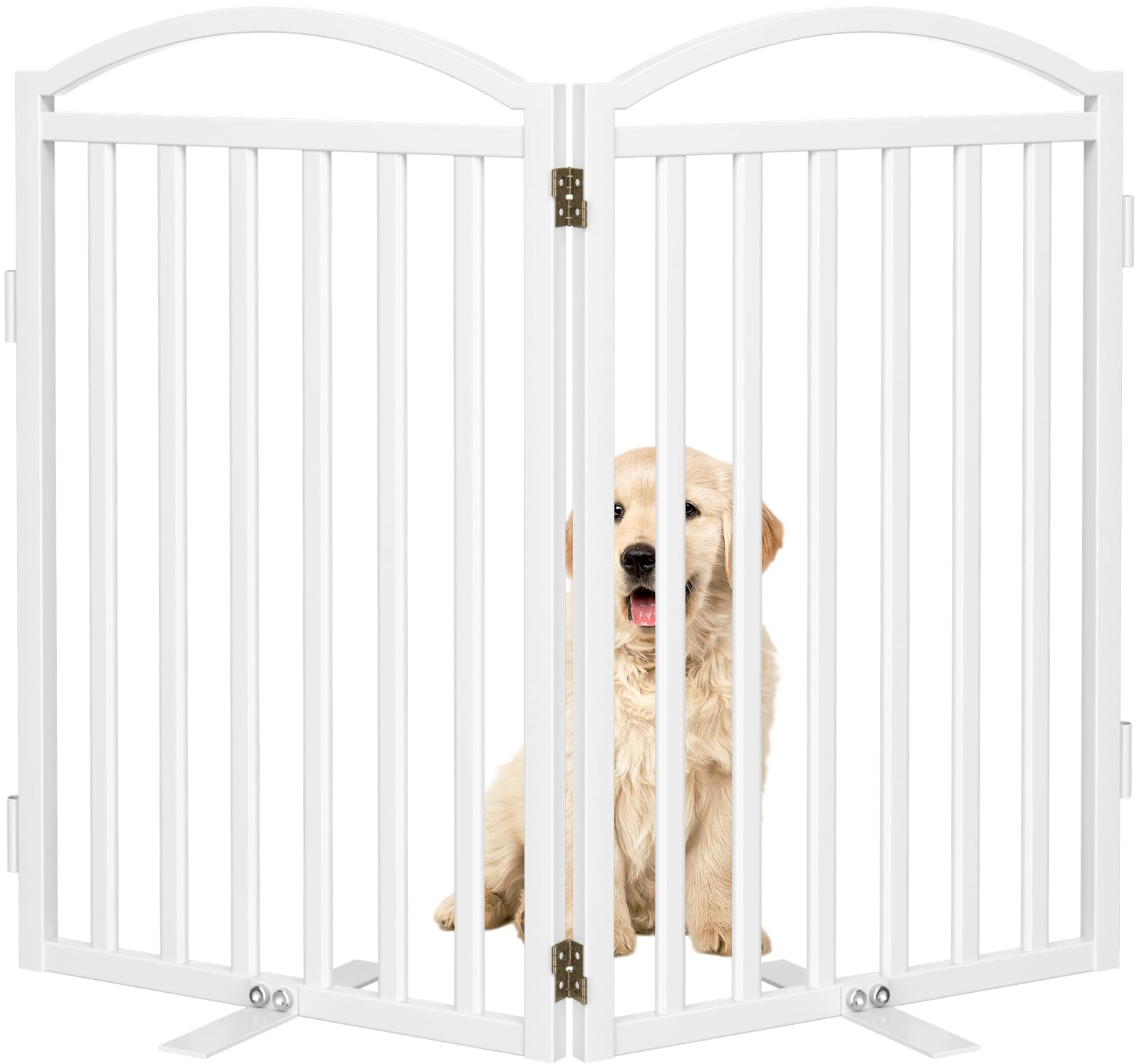 Malier Metal Freestanding Dog Gates with Door, 32'' Height Outdoor Indoor Dog Fences, Extra Wide Foldable Puppy Gate for Stairs (White, 【2 Panels】 40''W × 32''H)