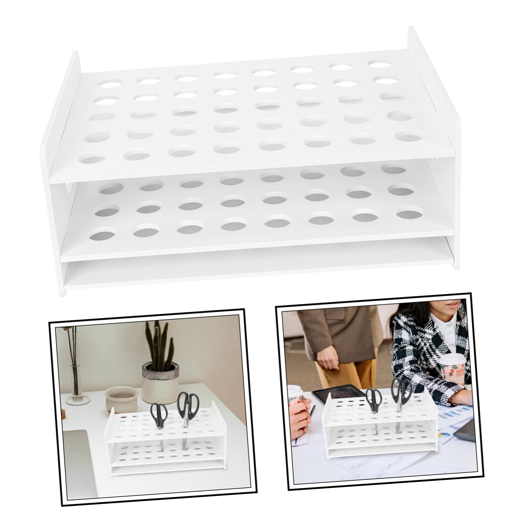 DOITOOL 40löcher Scherenständer aus Holz für Scheren und Reagenzgläser Schreibtisch-organizer Aufbewahrungsregal für Künstlerbedarf Schule und Zuhause Kompaktes Design mit Löchern