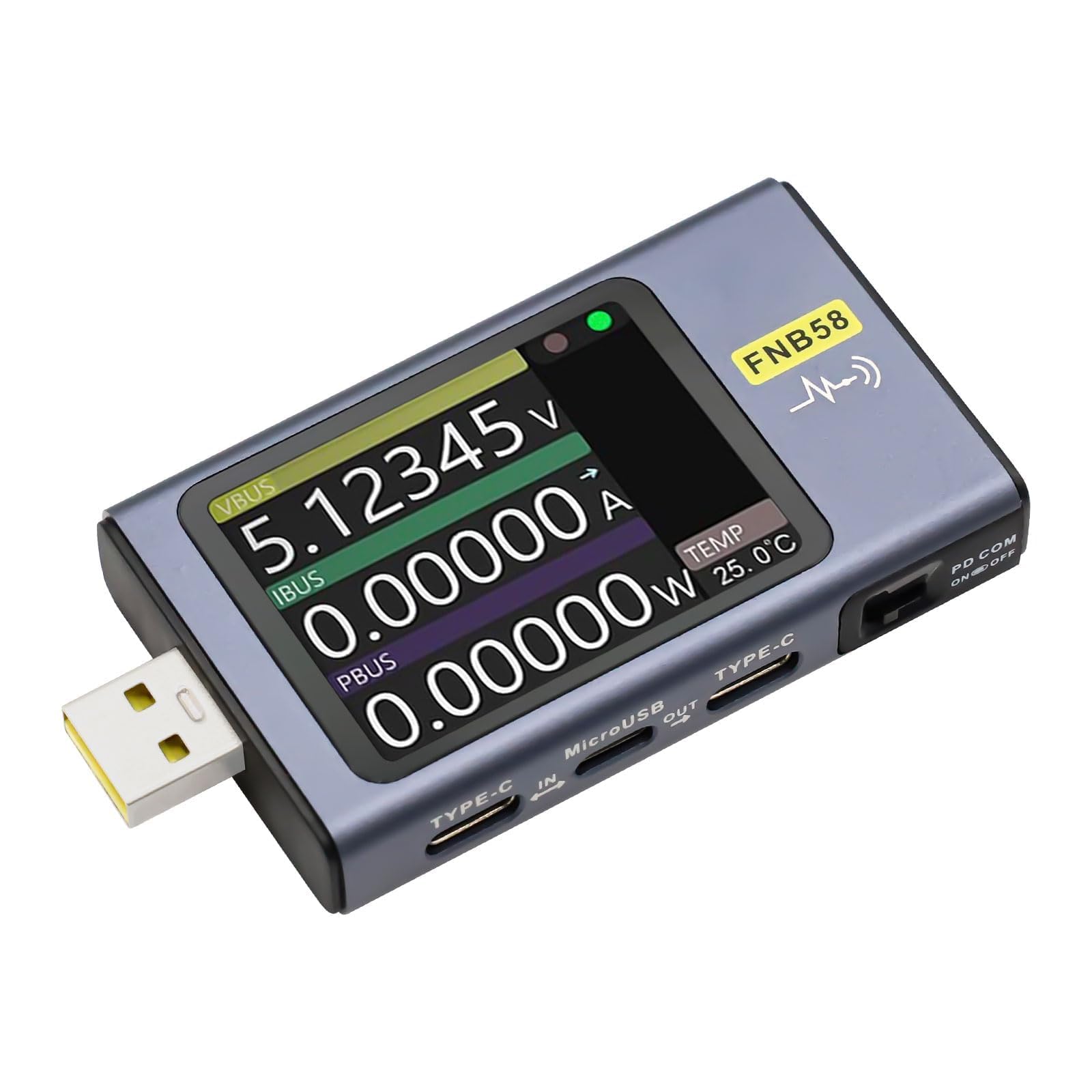 ARCELI FNB58 USB Tester, voltímetro Digital, amperímetro, capacitancia y medición de ondulación con Bluetooth, Disparador, detección de Carga rápida 4-28 V tensión de monitorización