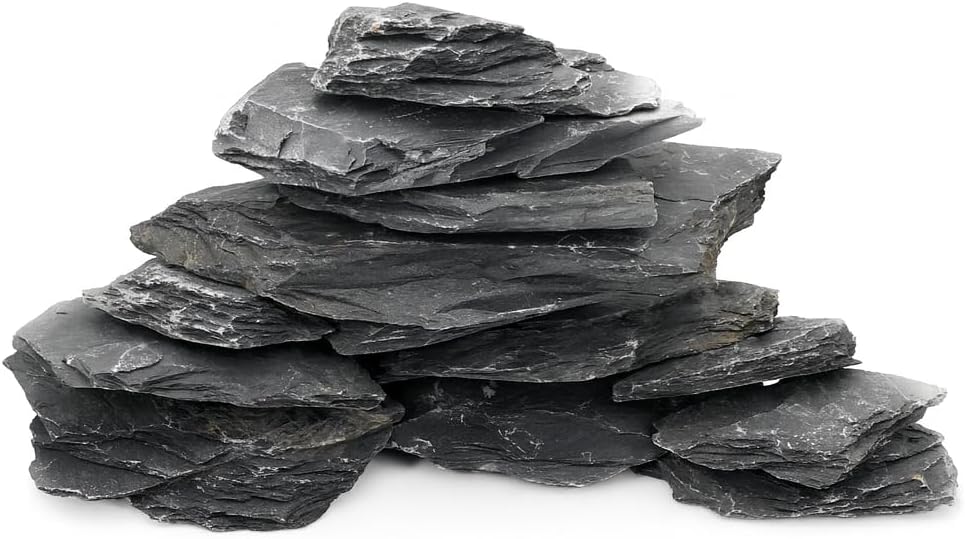 Unocho Natural Slate Stone Reptile Basking Platform Rocks 20lb Tortoise Habitat Flat Rocks for Aquarium Amphibian Vivariums Paludarium Garden Landscaping and Model Railroad(2-8 inches)