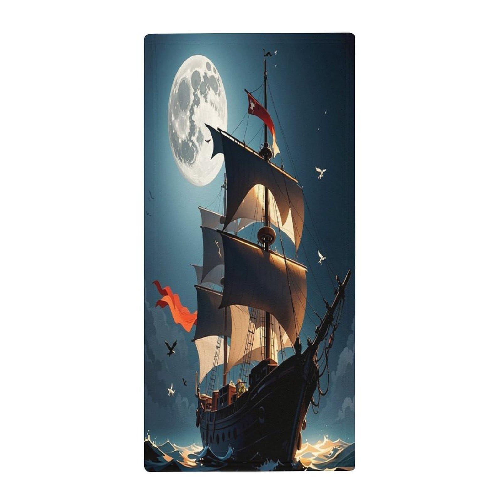 FekiLoot Pirate Sailboat Full Moon Bath Towel Super Soft Highly Absorbent Bath Towel Fashion Quick Drying Bathroom Towel Soft Large Fingertip Towels for Bathroom Gym Travel Camp Pool