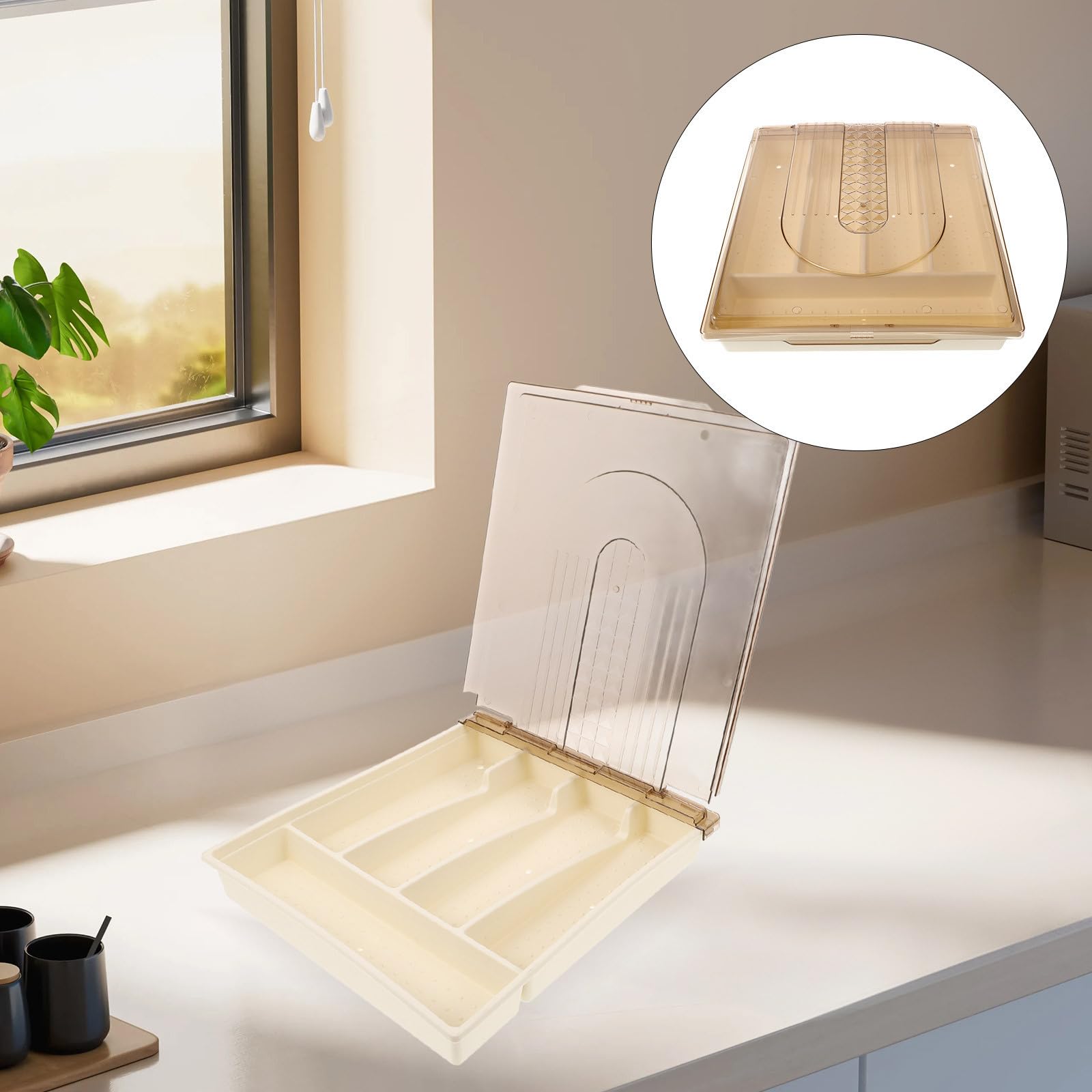 SHINEOFI Organizador de Cubiertos para Cajón de Cocina con Gran Capacidad, Diseño de Rejilla, Material PP y Pet, Resistente y Sencillo para Almacenar Utensilios
