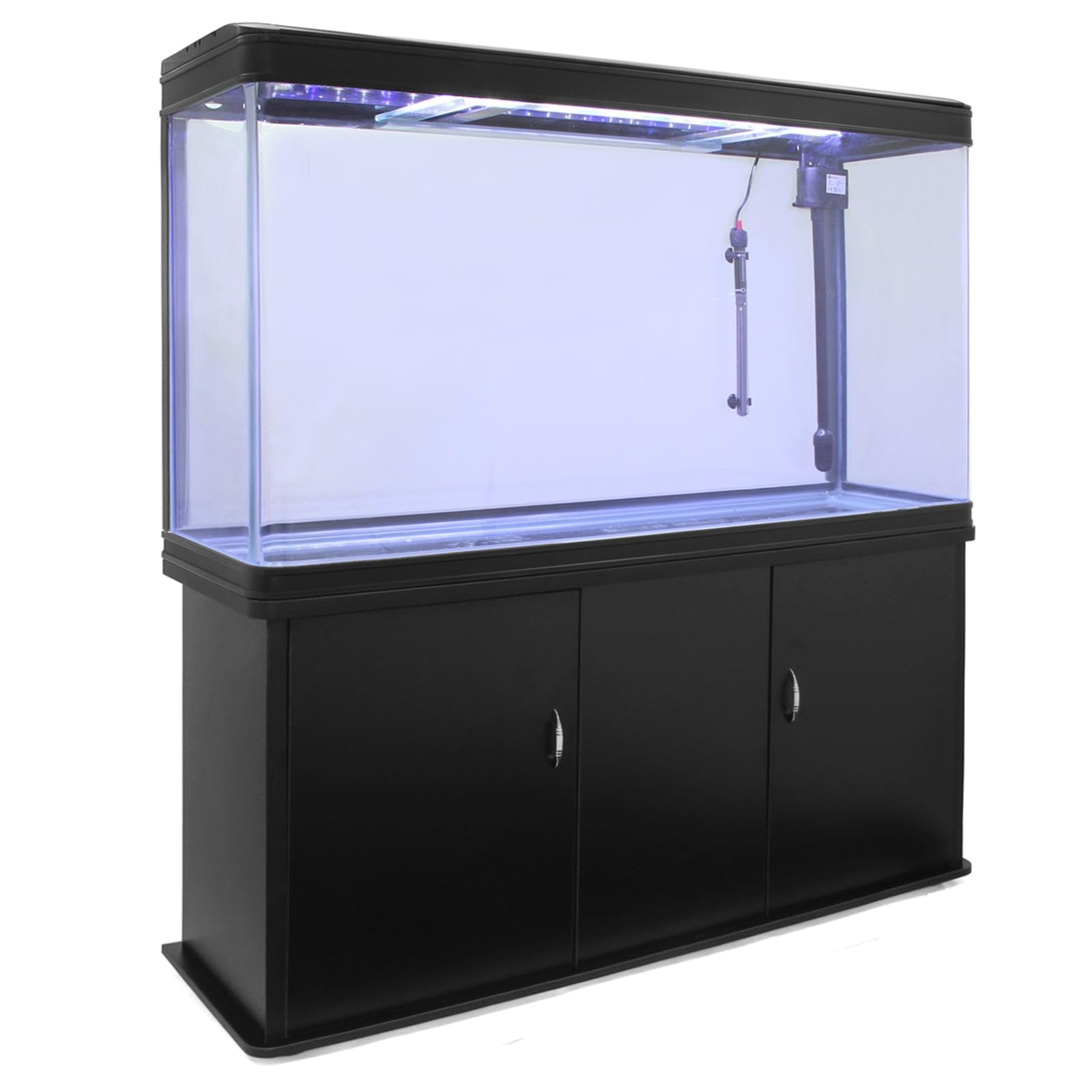 Pecera Acuario 300 litros para Peces de Agua Dulce,Tropicales + Marinos con Mueble Negro,Calentador 300W Ajustable,Filtro,Bomba de Aire,Zona Observación 180º + Luz LED, 2 Años Garantía Eléctrica