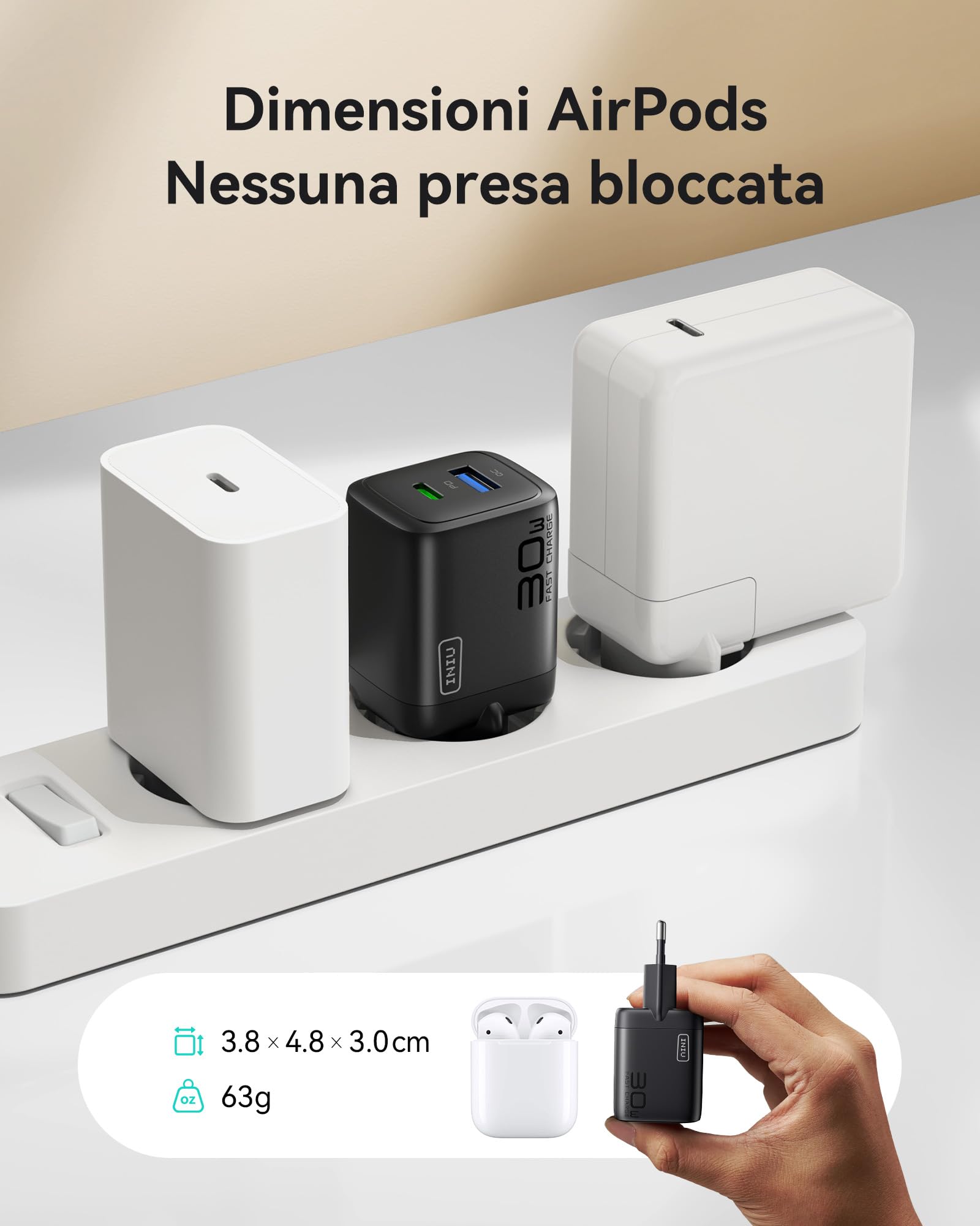 INIU Caricatore USB C 30W, 2-Pezzi Caricatore Rapido con Cavo USB-C 60W, 2-Porto [USB-C + USB-A] Presa di Ricarica per iPhone 17 16 Pro Max, iPad Pro Air, Samsung Galaxy S25 S24 Ultra, Google Pixel 9a