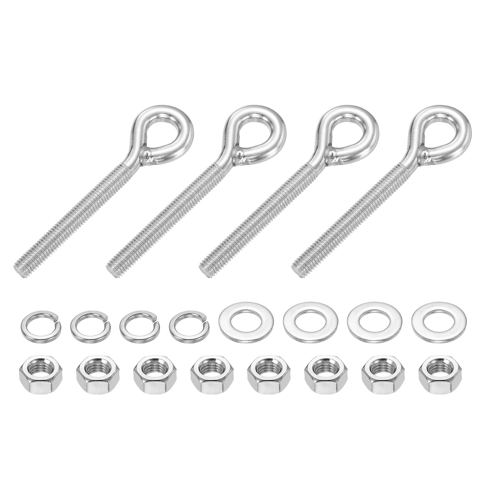PATIKIL 4 Pcs M10 x 70mm Eye Hook Bolt, 115mm Length Stainless Steel Lifting Shoulder Eye Bolts with Double Nuts and Flat Washer Spring Washer for Indoor Outdoor