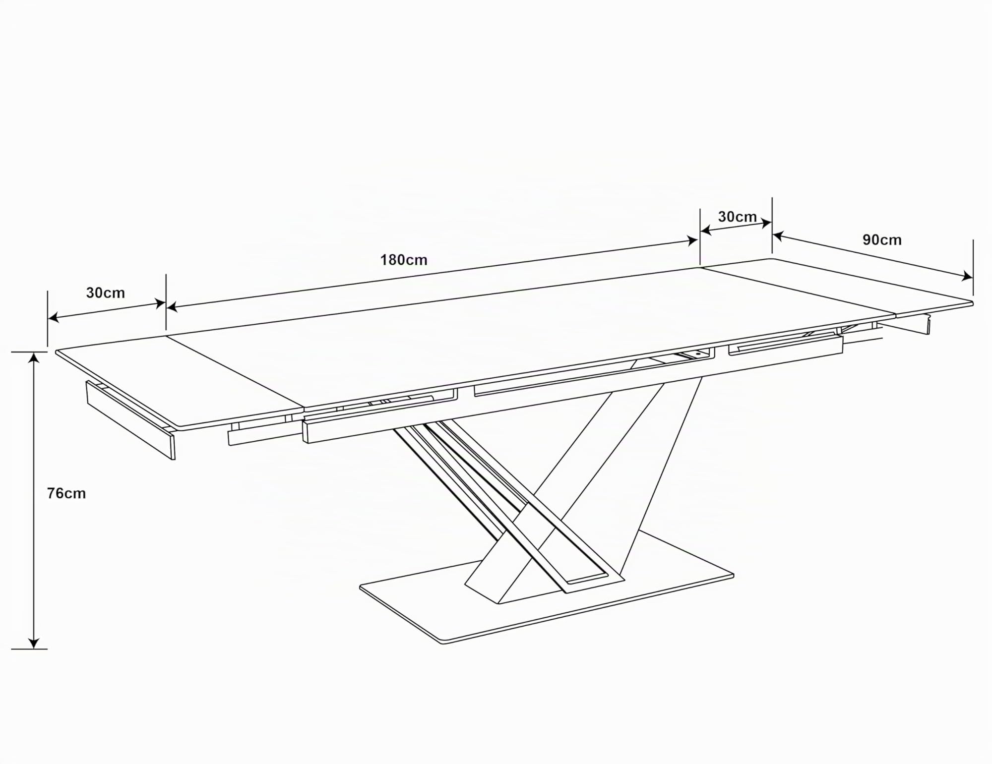 Casa Vital Marna Table de salle à manger extensible avec plateau en céramique aspect chêne 180-240 cm, 2 étagères, structure en métal avec revêtement en poudre, centre moderne, capacité de charge de